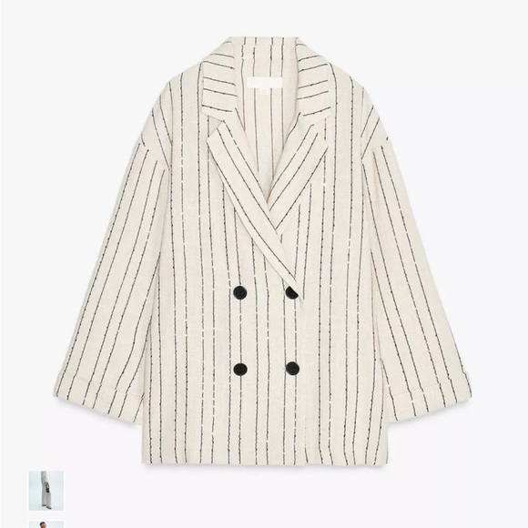 Zara Sequined Striped Linen Double Breasted Blazer - Picture 3 of 11